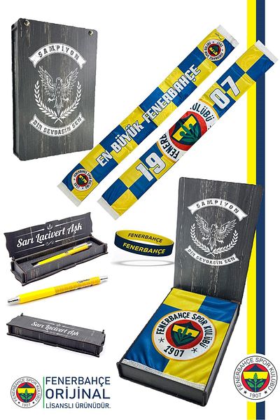 Fenerbahçe Original Licensed Largest Satin Shawl Scarf + Tip Pen + Bracelet Set