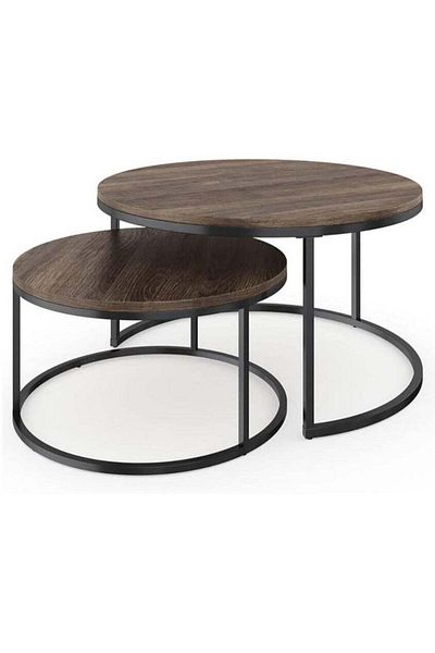 AGD Modern Nesting Round Coffee Table Set of 2 Pieces for Living Room Balcony Garden Etc