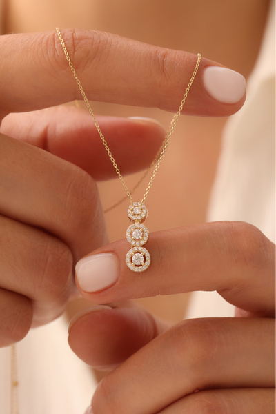 YAVUZ KUYUMCULUK 14 Ayar Altın Üçlü Halka Baget Kolye