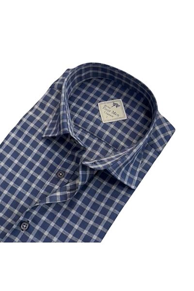 GÖMLEK GALERİSİ Men's Classic Relaxed Fit Plaid Double Pocket Long Sleeve Shirt