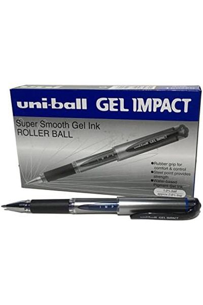 UNİ-BALL 219006000 UM-153S Signo Impact Gel Pens with Rubber Grip, Blue Gel, 1mm Nib (Pack of 12)