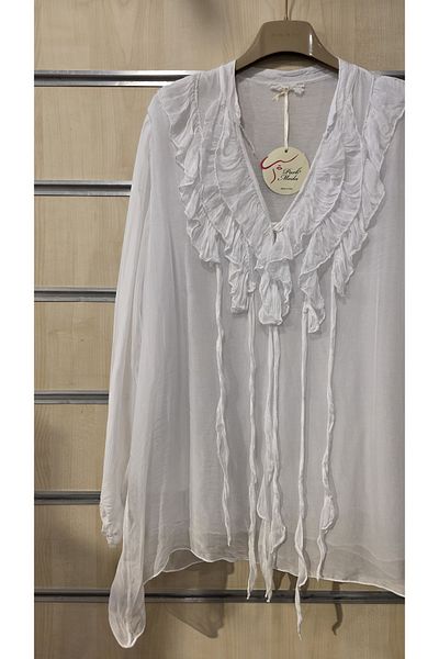 Park Moda Bluză din mătase italiană cu volane la guler