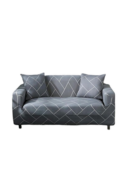 OEM Elastic Sofa Cover, Comfort, Elastane, Size M-2 seats, 145-185cm, White-Grey Print