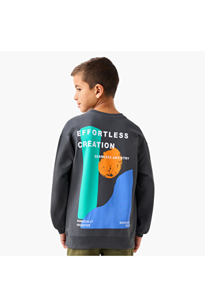 Juniors Graphic Print Crew Neck Sweatshirt with Long Sleeves