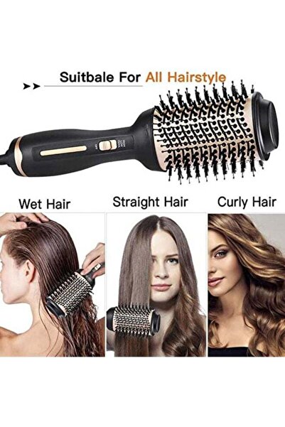 Yelajoy 4-in-1 Multifunctional Hot Air Brush, One-Step Hair Dryer Straightener Curler Comb (Black and Gold)