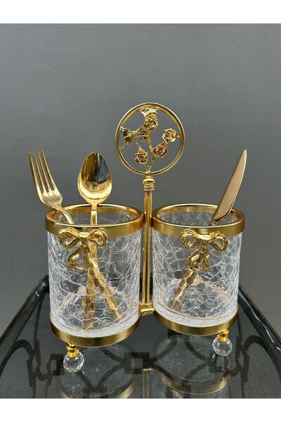 AZADE BAKIR Gold 2’li Kurdeleli Kristal Ayak Cam Kaşıklık