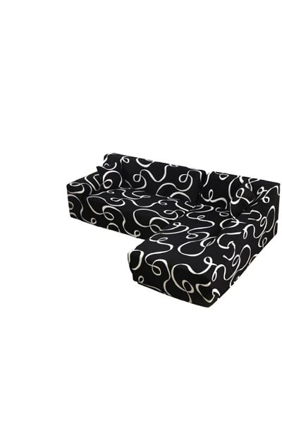 OEM Husă elastică pentru canapea de colț, Comfort, elastan, 145x185cm/185x230cm, imprimeu alb-negru
