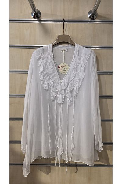 Park Moda Bluză din mătase italiană cu volane la guler