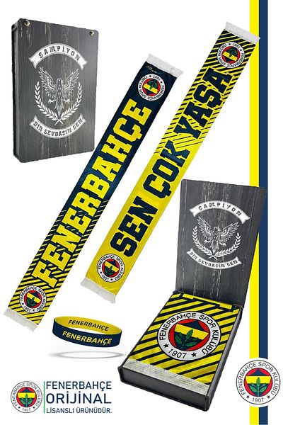 Fenerbahçe Original Licensed Sen Longslive Shawl Scarf and Bracelet Set Canary Box