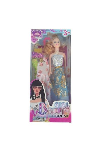 OEM Păpușă cu accesorii și rochițe interschimbabile, albastră, 14x32 cm