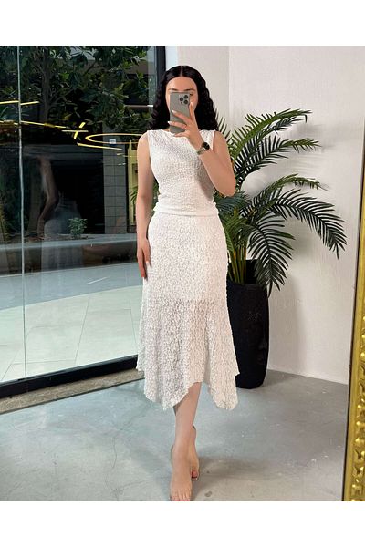 missswans Almi Lace Midi Μήκος Ασύμμετρη Φούστα Λευκή