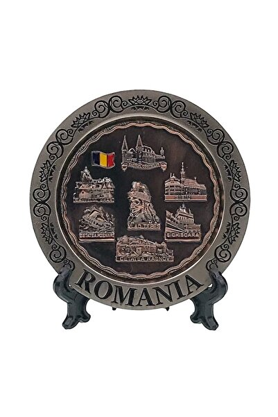 OEM Metal Plate with Plastic Stand, Romania, 8x8cm, Multicolor