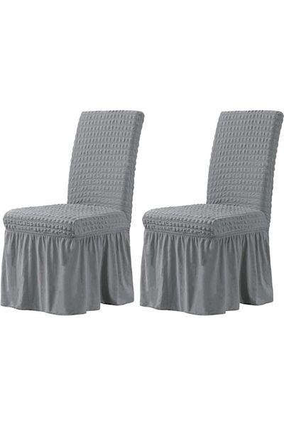 OEM Set 2 huse de scaun, Creponat cu Volanase, Poliester si Licra, Gri Inchis