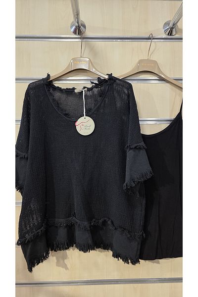 Park Moda Italian 2-Piece Mesh Blouse with Fringe Detail