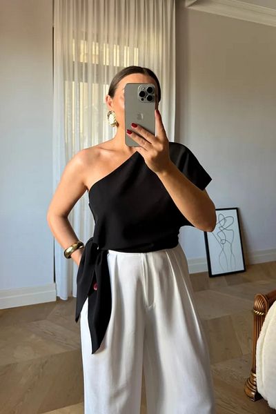 Tuba Butik One Shoulder Asymmetrical Cut Blouse