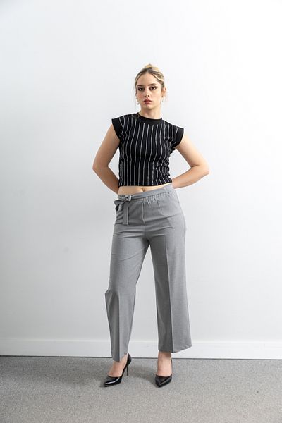 TUĞBA ERGÜL Women's Belt Detailed Wide Leg Double Fabric Trousers