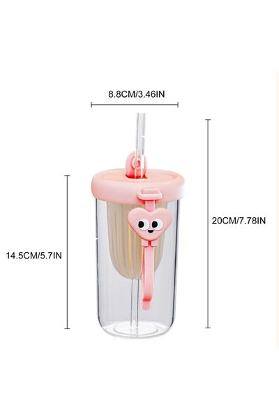 LDA Children's glass cup with straw, 500 ml - lid included, various colors