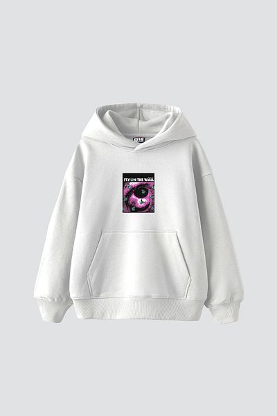 Sekizbiraltı Fly On The Wall Baskılı Oversize Unisex Λευκό φούτερ