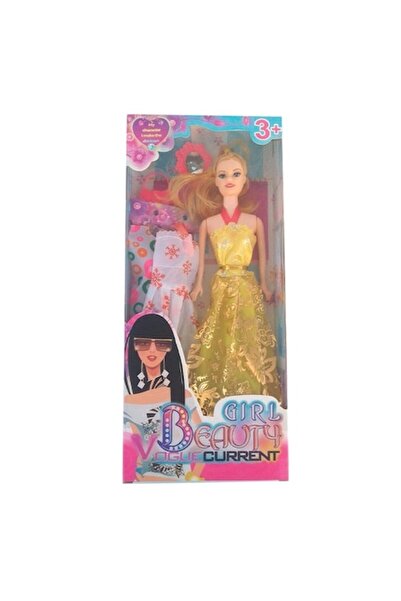 OEM Papusa cu accesorii si rochite de schimb, galben, 14x32 cm