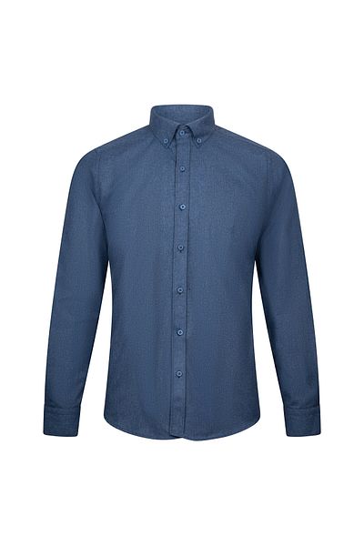 Hatemoğlu Navy Blue Slim Fit Button Collar Cotton Long Sleeve Shirt