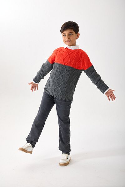 Nisrakids Boy's Knitwear Sweater - Double Color, Crew Neck and Long Sleeves