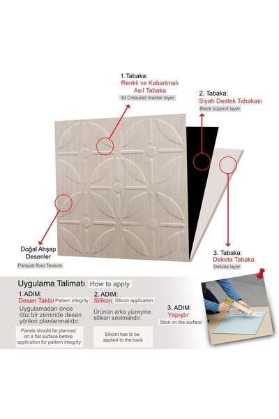 TİNK 3 Boyutlu Duvar Paneli Kabartmalı Geometrik Yuvarlak Desen Pvc 41x41 cm/ 6 Adet /1 m² Beyaz Huş