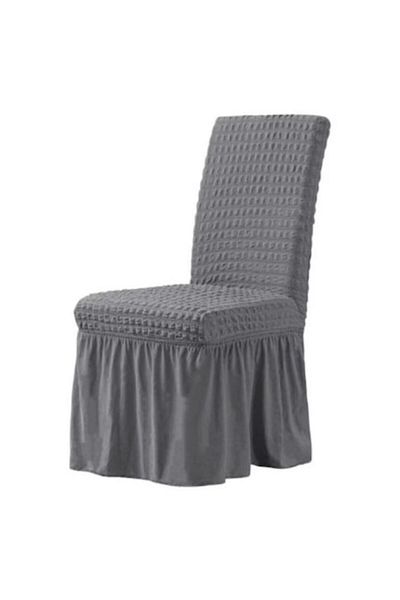 OEM Set 6 Chair Covers with Ruffles, Polyester and Lycra, Dark Gray