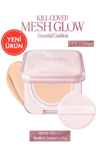 CLIO مجموعة وسائد Kill Cover Mesh Glow الأساسية مع حمض الهيالورونيك (23N GİNGER) Spf50 Pa