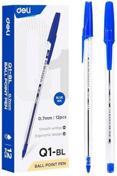 Deli 0.7mm Smooth Ball Point Pen 12-Pieces, Blue