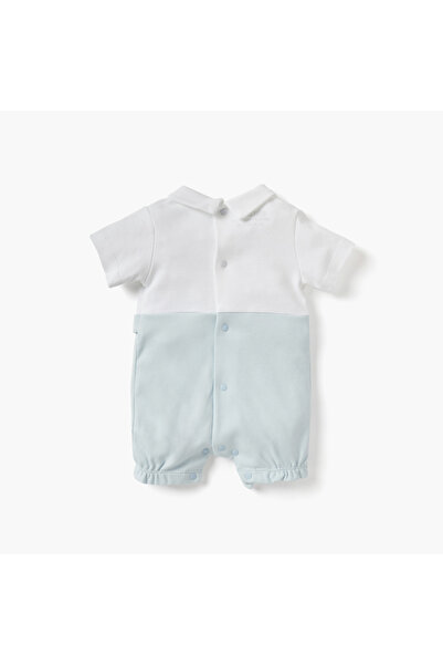 giggles Sail Boat Embroidered Romper with Collar and Short Sleeves