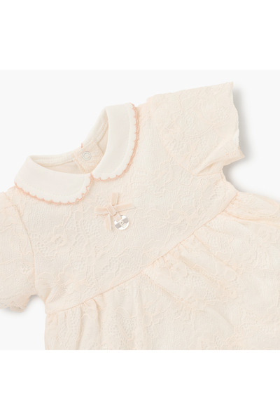 giggles Lace Detail Dress with Peter Pan Collar and Short Sleeves