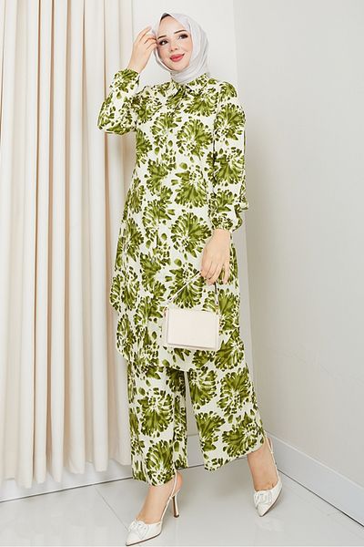 Bestenur Telya Woven Viscose Double Set 1578 - Πράσινο