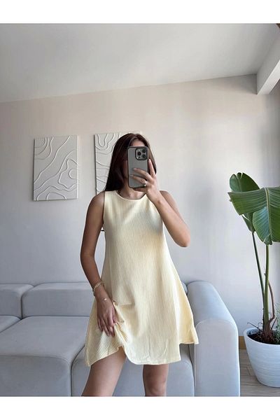 Zoom Butik Striped Casual Dress - Yellow