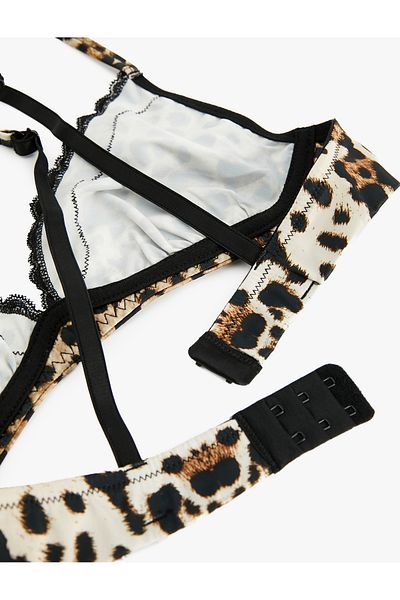 Koton Leopard Patterned Bra with Lace Detail, No Underwire, No Padding