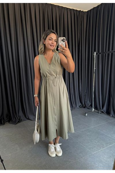 BÜŞRA PERKER Zipper Detailed Dress Khaki