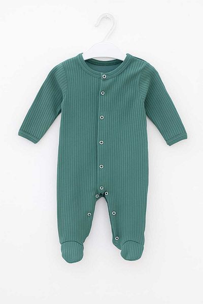 neocotton Long Sleeve Ribbed Baby Romper with Front Snaps