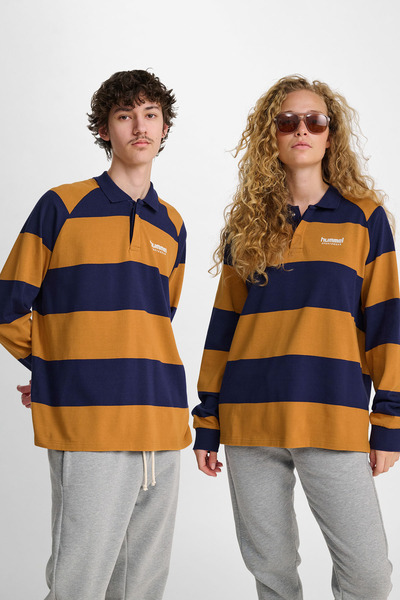 hummel LOOSE STRIPED POLO UZUN KOLLU TİŞÖRT