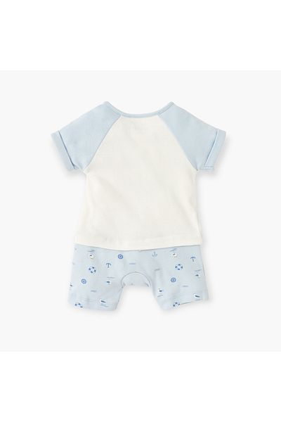 Juniors Graphic Print Romper with Button Closure