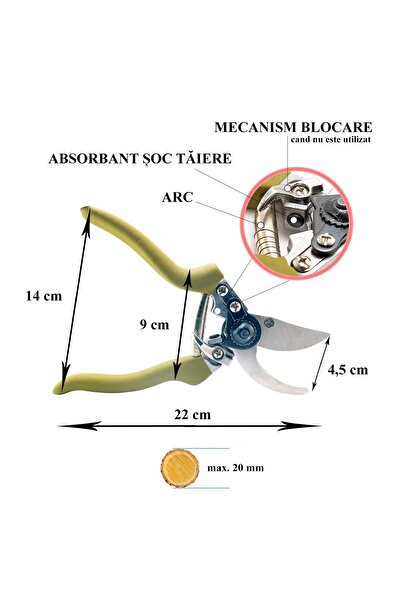 Artool Garden shears, bypass type, SK5 steel, green, latex gloves, 22 cm, XTline