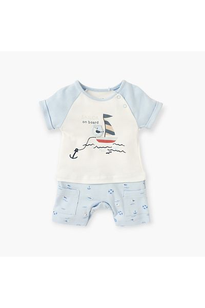 Juniors Graphic Print Romper with Button Closure