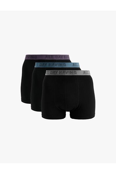 Koton Cotton 3-Piece Boxer Set with Elastic Print Detail