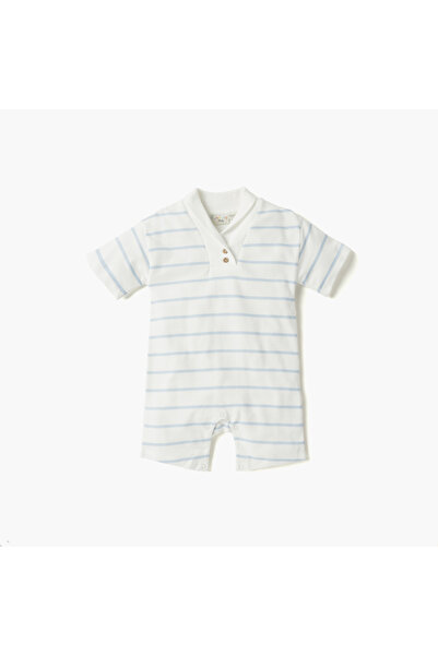 Juniors Striped Romper with Short Sleeves and Button Closure - Set of 2