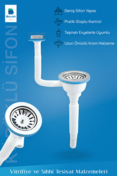 BALİOR ÇÖPMAK DAMLALIKLI KROM STOPLU LAVABO SİFONU