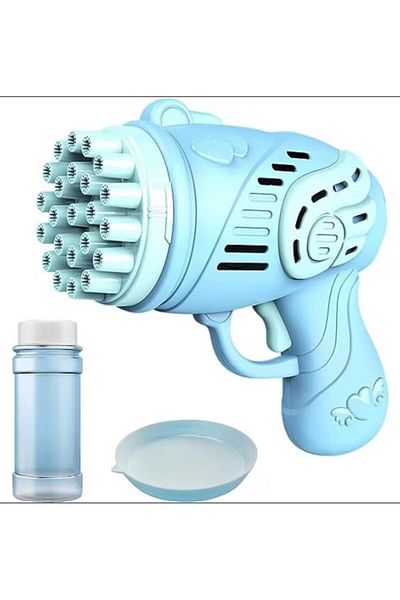 zola Pistol de facut baloane de sapun, solutie inclusa, alimentare baterii, plastic, 15 x 15 cm, albastru