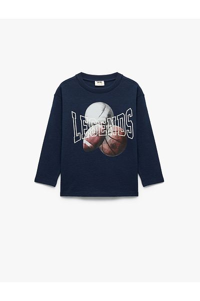 Koton Printed Cotton Crew Neck Long Sleeve T-Shirt