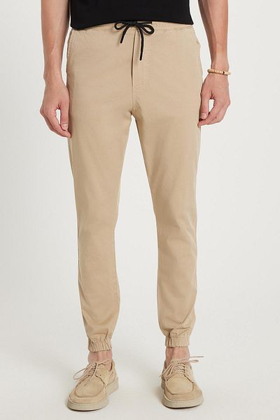 Tudors Men's Slim Fit Slim Fit Cotton Regular Waist Elastic Leg Beige Color Trousers