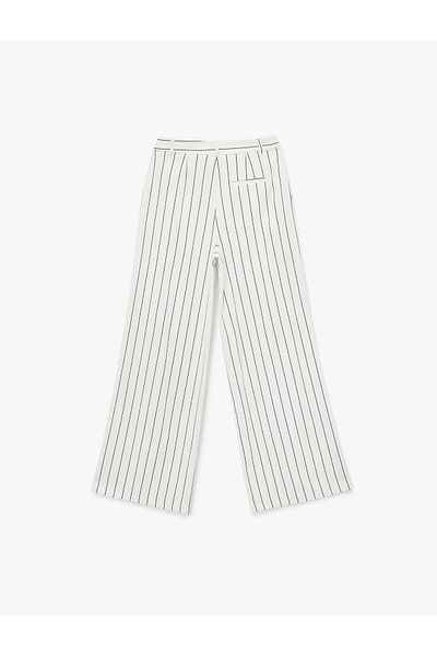 Koton Pleated Striped Viscose Blended Wide Leg Trousers