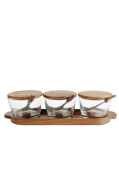 Billi By Styli Billi 3 Condiment Set With Wood Tray Lid & Spoon