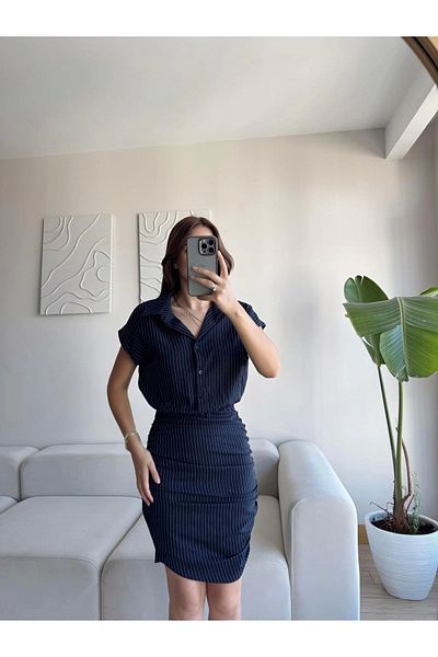 Zoom Butik Double shirt dress - navy blue