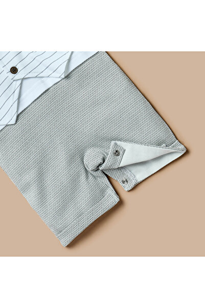 giggles Printed Collared Romper with Bow Detail and Short Sleeves